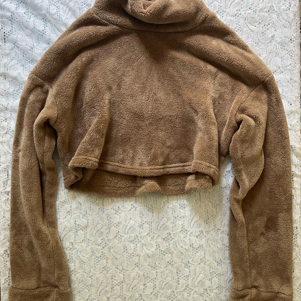 Fashion Nova Brown Cropped Teddy Pullover Cozy Casual Style